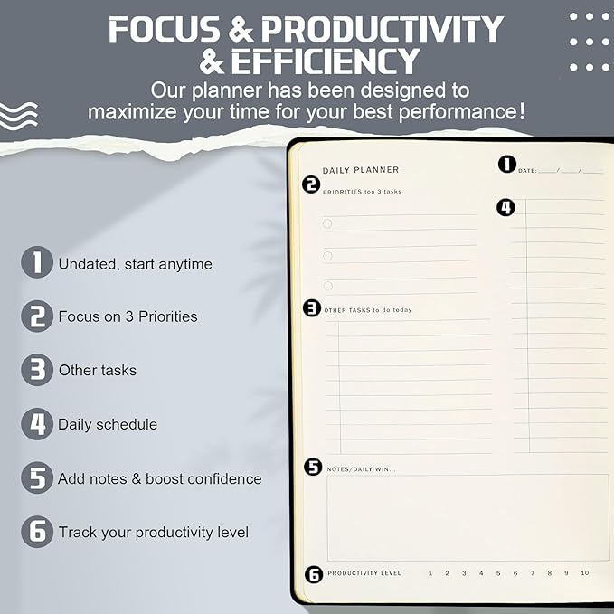 Productivity 2026 Planner Undated Daily Weekly Monthly Time Management & Organization Goal Achievement for Professionals & Students Workers(Black)