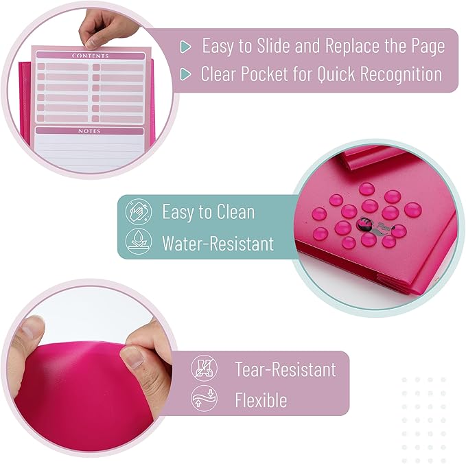 Mr. Pen- Plastic Folders with Pockets and Prongs, 24 Pack, Letter Size, Magenta, Flexible Plastic Folders with Prongs, Clear Front Pocket and Card Slot
