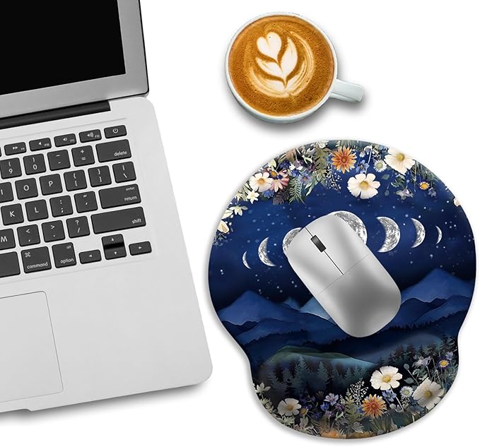 Ergonomic Mouse Pad with Wrist Rest, Moon Mountain Mouse Pad Wrist Support Gaming Mousepad with Non-Slip Pain Relief PU Base, Cute Office Desk Accessories Funny Home Decor Supplies