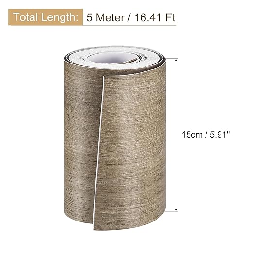 uxcell Wood Grain Tape, 5.91" x16 Ft Wall Paper Border Sticker Self-Adhesive Wood Grain Repair Patch with Scraper for Wall Corner Table Door Sofa Furniture Home Decor (Grey)