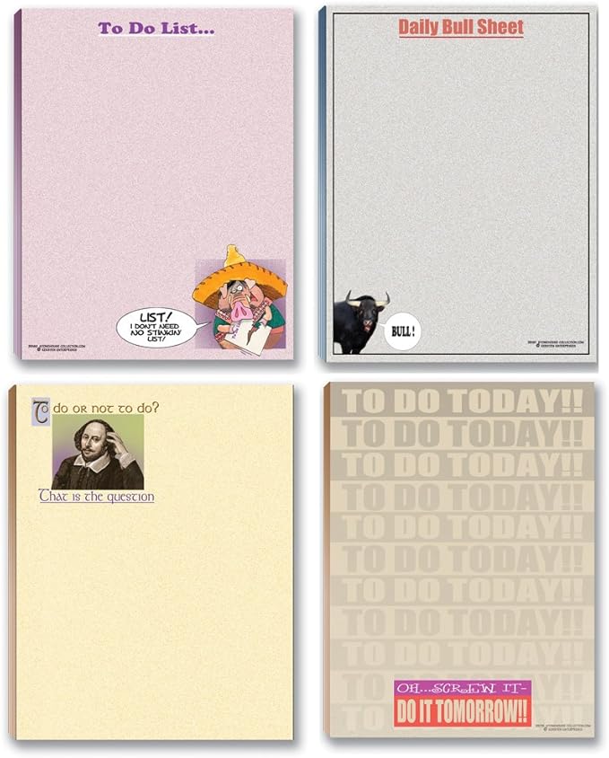 Stonehouse Collection -Funny Notepads Assorted Pack - 4 Funny To Do List Notepads - USA Made