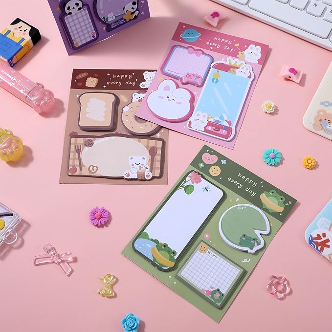 4 Pack Sticky Notes Kawaii Animal Posted Notes Set 240 Sheets Animals Shape Markers Flags Self-Stick Memo Pads Kawaii Small Self-Stick Note Pad for Office Roommates Home Kids Students