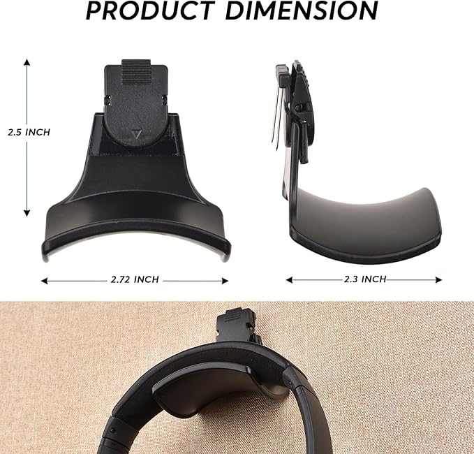 Fabric Wall Headphone Stand for Office, Cubicle Headphone Holder for Work Decor, Space-Saving Hanger Cubicle Accessories for Women Men Desk Organizer, Black (1 Pack)