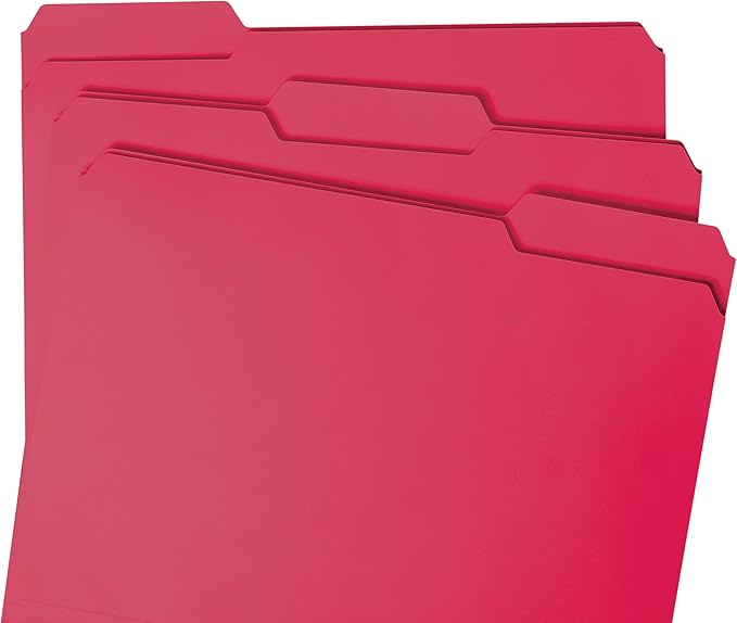 Smead File Folder, 1/3-Cut Tab, Assorted Positions, Letter Size, Red, 100 per Box (12743)