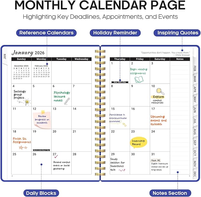 2026 Planner, Weekly and Monthly Calender Planner, Jan 2026 to Dec 2026, Hardcover 2026 Calendar Book with Tabs & Inner Pocket, Office Home School Supplies for Women & Men - A4 (8.5" x 11"), Royal Blue