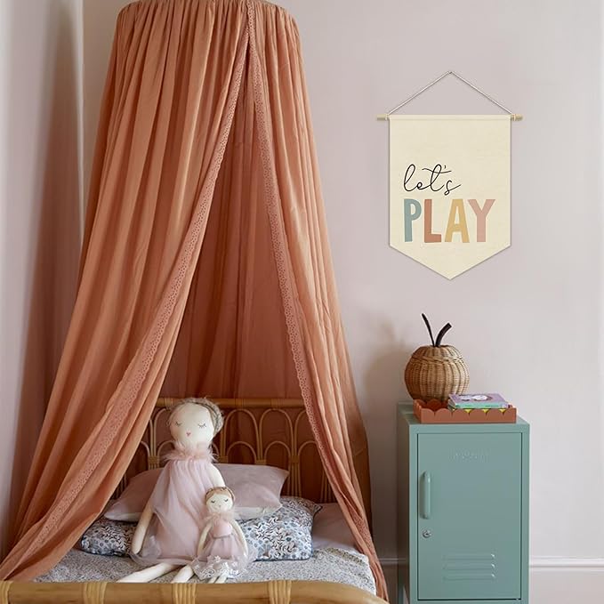Playroom Sign Decor Let's Play Canvas Banner,Nursery Classroom Wall Art Canvas Hanging Pennant Flag Banner,Kids Room Homeschool Play Sign Wall Decor,Playroom Wall Decor Baby Room Decor 15x11in
