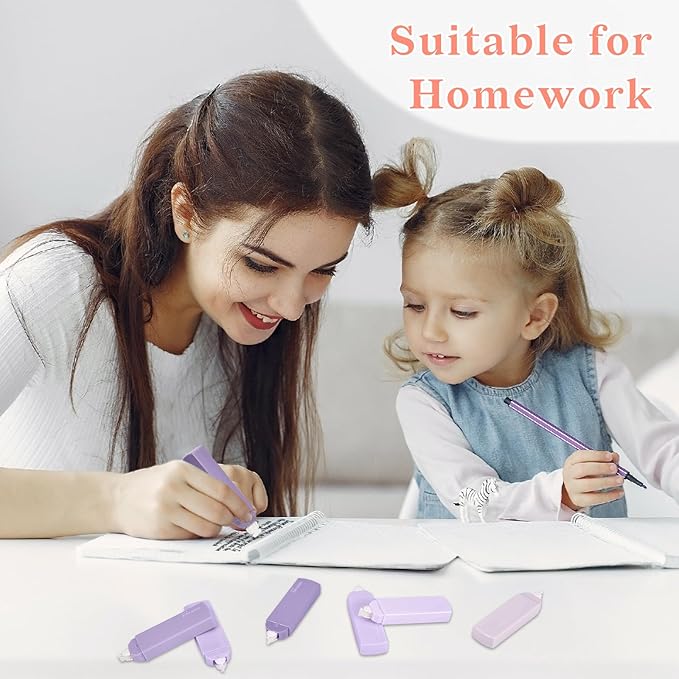 Temiary 6Pcs Mini White Correction Tapes , Quick Dry Smooth Pull Out for Writing, Aesthetic Cute Correction Tape Set Easy To Use for Students School Office Supplies (Purple)