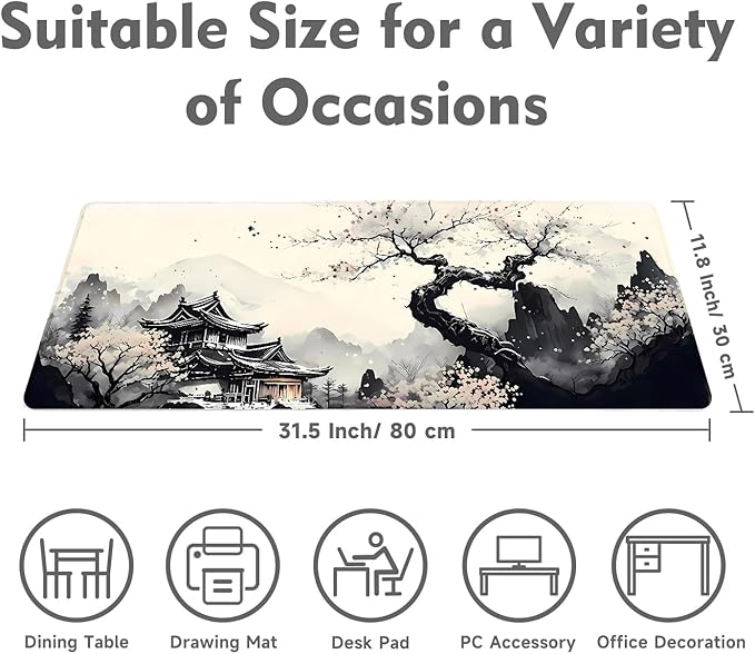 Gaming Mouse Pad Desk Pad XL Large Mouse Mat Keyboard Mat Office Desk Decor AccessoriesKeyboard Mat Office Desk Decor Accessories (Black and White Ink Painting)