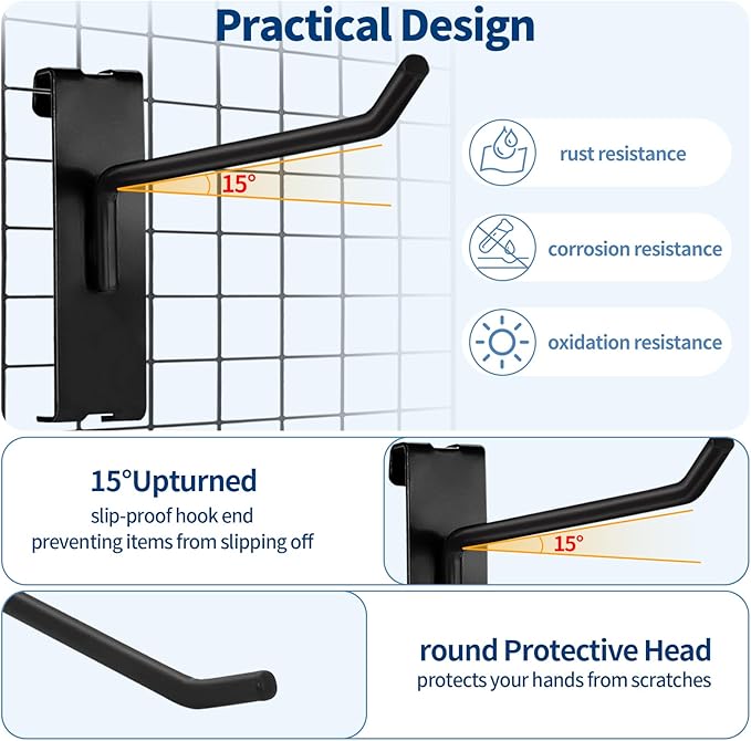 20Pcs Gridwall Hooks, Metal Grid Panel Hanging Peg Hooks, Grid Wall Accessory for Clothes Storage, Home Organization, Retail Display (Black, 10"/25Cm)