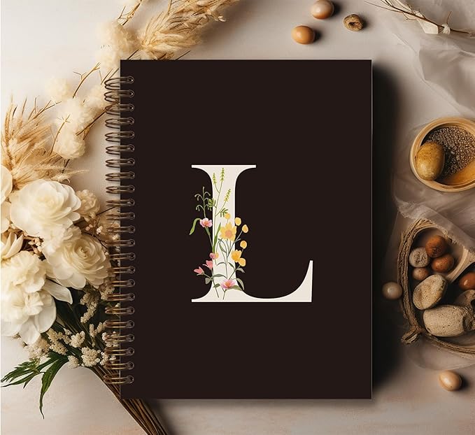 Trendy Personalized Journal Hardcover Spiral Notebook,Black Initial Letter L Notebook,Monogrammed Gifts for Women Teen Girl,College Ruled Hardcover Spiral Notebook 5.5 x 8.3