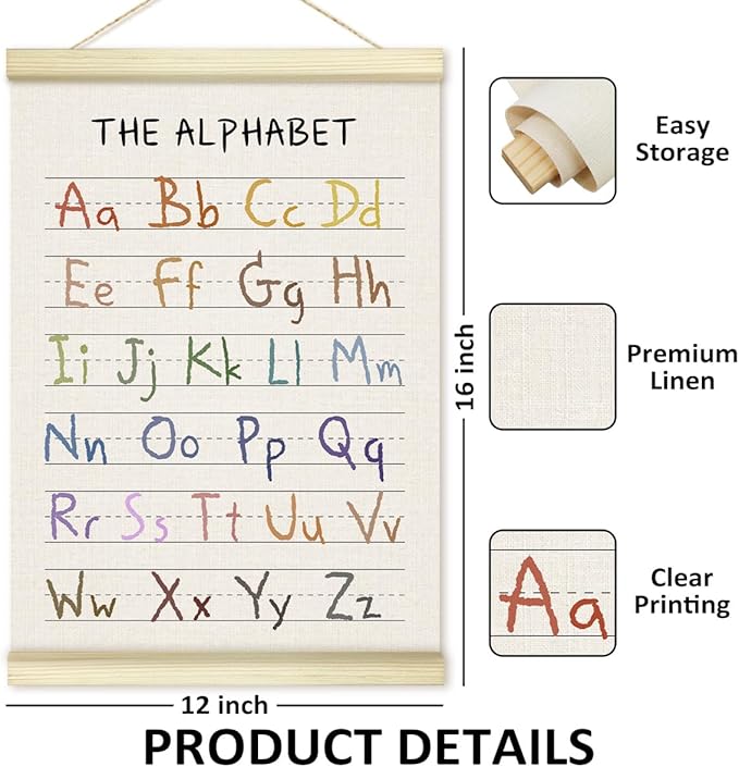Zyoge Alphabet Poster Hanger Frame, Educational Learning Poster Frames Artwork Canvas Wall Art Prints, ABC Alphabet Wall Decor Art Prints Hanging For Nursery Playroom Classroom 12x16 Inch - 28