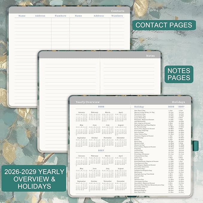 2026-2029 Pocket Planner/Calendar - 3 Year Planner 2026-2029, July 2026 - June 2029(36 Months), 6.3" x 3.7", 3 Year Monthly Planners with Inner Pocket, Pen Holder & Elastic Closure - Art Leaves