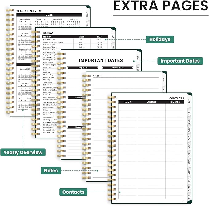 2026 Planner, Weekly and Monthly Calendar Planner for Women, Jan 2026 - Dec 2026, Hardcover Planning Agenda book with Tabs, Spiral Bound, Inner Pocket, Perfect for School Office Supplies, 8.5" x 11" - Wild Asters