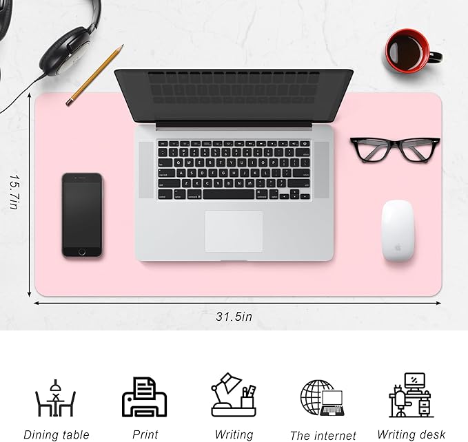 Leather Desk Pad Protector,Non-Slip Desk Pad,on-Slip PU Leather Large Mouse Pad,Easy Clean Desk Protecor Mat,Writing Pad for Office Work/Home/Decor(Blue, 31.5" x 15.7")