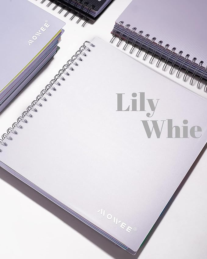 5 Subject Notebook - Spiral Notebook, College Ruled Notebook With Dividers Pocket, Tabs, 11" Ruler, 300 Pages, for Writing Journal, Home & Office, School Supplies,8.5''x11'' Lily White 150Sheets