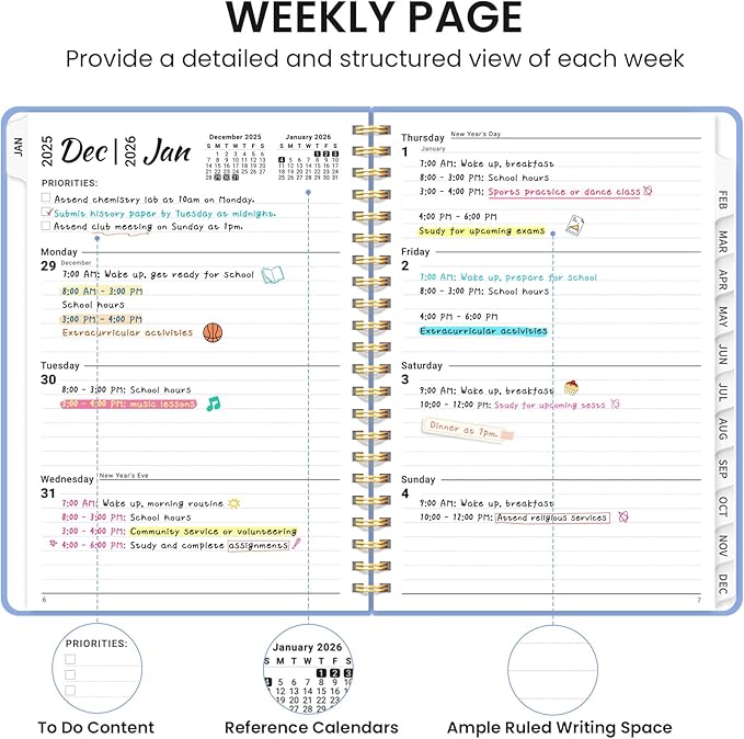 2026 Planner, Weekly and Monthly Calendar Planner, January 2026 - December 2026, Hardcover 2026 Calendar Book with Tabs For Women & Men, Inner Pocket, Spiral Bound, Perfect for Office Home School Supplies - A5 (6.3" x 8.5"), Lavender