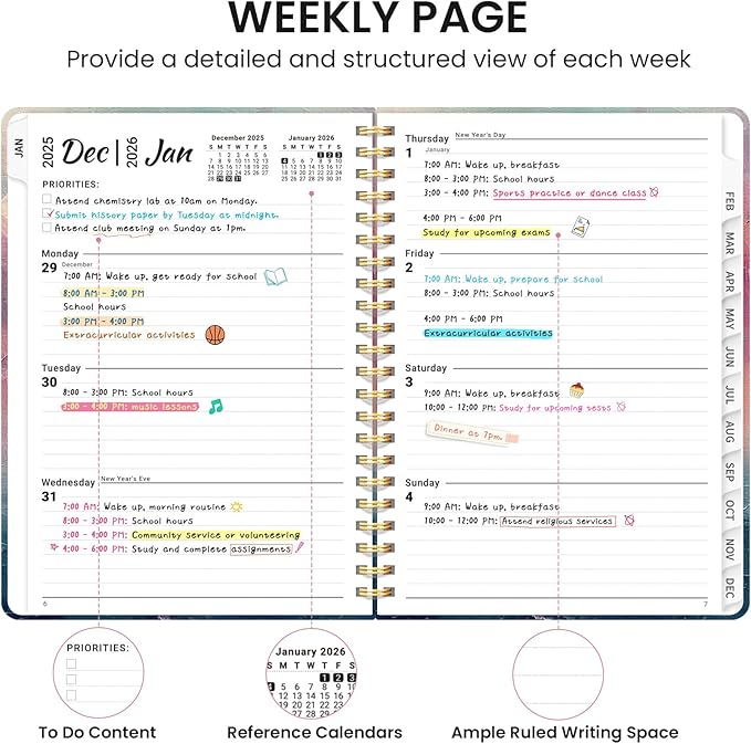 2026 Planner, Aesthetic Weekly and Monthly Planner for Women, Jan 2026 to Dec 2026, Hardcover 2026 Calendar Book with Monthly Tabs, Inner Pocket, Perfect for Office Home School - A5 (6.3" x 8.5"), Sunset
