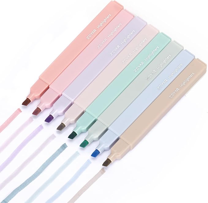 ZEYAR Aesthetic Cute Highlighter Pens, Cream colors, Chisel Tip, Water Based, Quick Dry, No Bleed for bible, four seasons color series (8 Spring Colors)