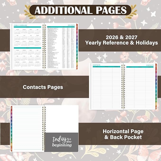 2026 Planner - 2026 Planner Weekly and Monthly, JAN. 2026 - DEC. 2026, 6.3" x 8.4", 2026 Planners with Tabs, Twin-Wire Binding, Inner pocket, Planner organizer - Moon