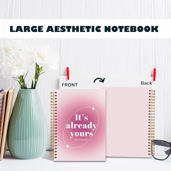 BearCake Preppy Pink Aura Notebook Journal, It's Already Yours Inspirational Notebook, Pink Office Supplies Aesthetic Desk Accessories for Women, Hardcover Spiral Notebook 5.5x8.3