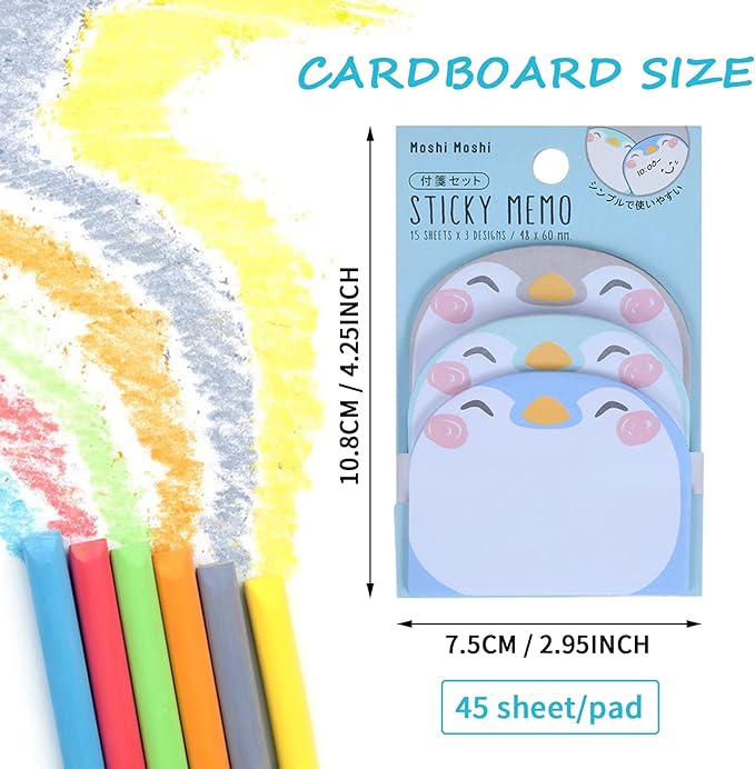 Cute Sticky Notes, 6 Pack Cartoon Sticky Notes Animals Shape Markers Flags Self-Stick Memo Pads Students Home Office Roommates Gifts Tab Supplies 270 Sheets