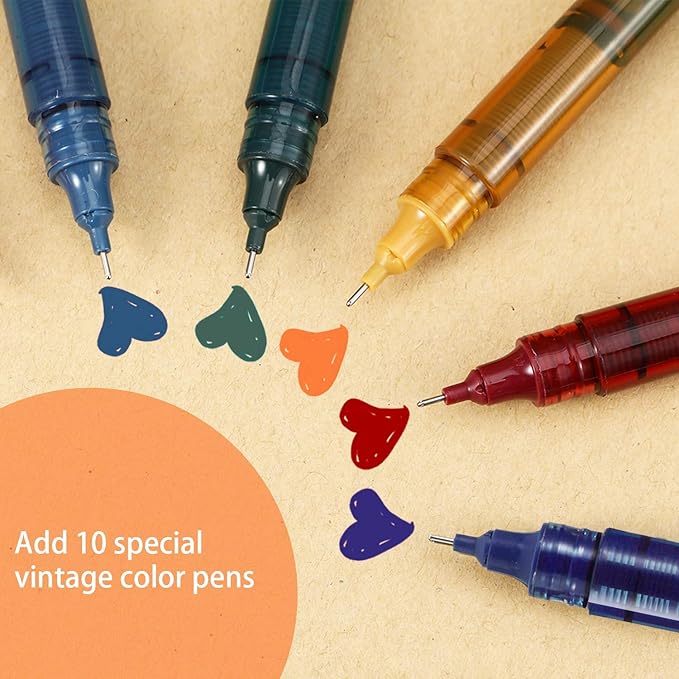 Frienda 12 Pieces Rolling Ball Pens 0.5 mm Japanese Quick Drying Fine Point Pens Liquid Ink Smooth Writing for Office Student Back to School Supplies(Chic Colors)