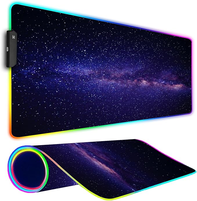 RGB Gaming Mouse Pad, Large Mousepad with Led Light, Gaming Accessories Keyboard Pad for Desk, Non-Slip Rubber Base Big Mouse Mat for Gamer, 31.5 X 11.8 Inch, Black Gold Mountain