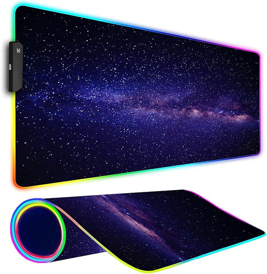 RGB Gaming Mouse Pad, Large Mousepad with Led Light, Gaming Accessories Keyboard Pad for Desk, Non-Slip Rubber Base Big Mouse Mat for Gamer, 31.5 X 11.8 Inch, Black Gold Mountain