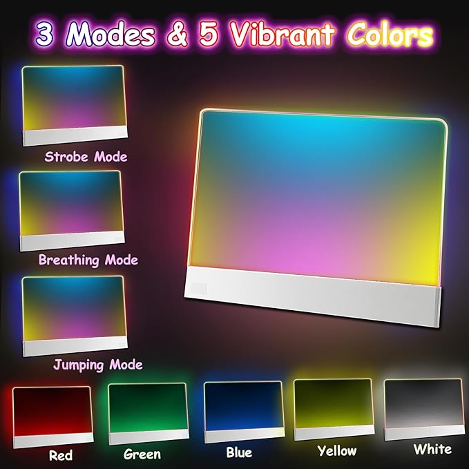 Led Drawing Board for Kids,13.2'' x 10'' Rechargeable Led Note Board with Colors,Doodle Glow Board,3 Modes & 5 Colors Acrylic Dry Erase Board with 8 Markers Valentines Day&Birthday Gifts for Kids