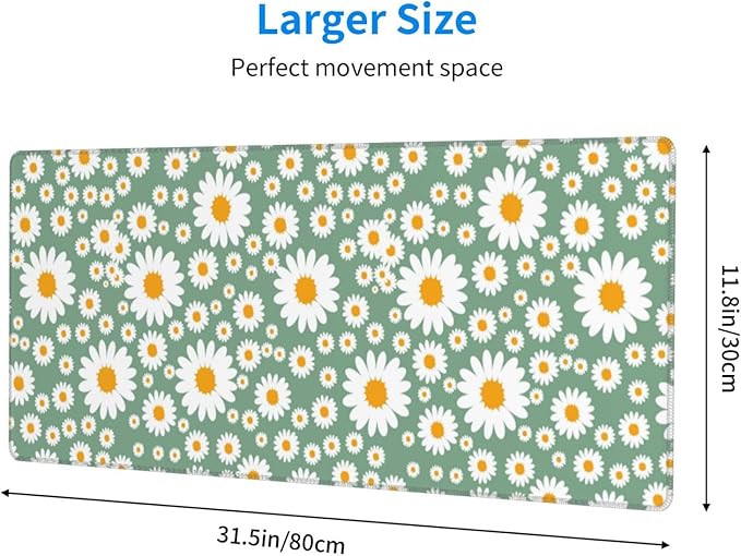 Daisy Flowers Large Mouse Pad with Stitched Edges Long Non-Slip Rubber Base Spring Floral Print Mousepad Laptop Keyboard Mat Desk Pad for Office Home Desk Decor, 31.5" X 11.8"