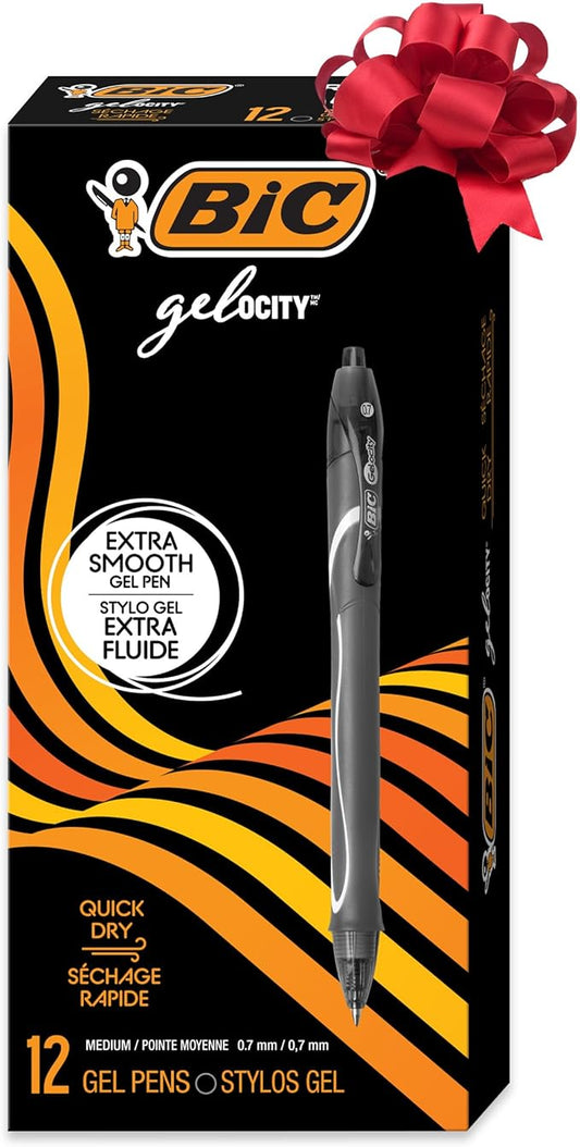 BIC Gelocity Quick Dry Black Gel Pens, Medium Point (0.7mm), 12-Count Pack, Retractable Gel Pens With Comfortable Full Grip