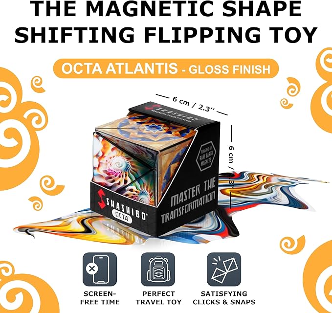 Shashibo Octa Shape Shifting Box - STEM Fidget Toy with Ultra Strong Magnets, Perfect Sensory Gift for Kids, Teens, and Adults – Pairs w/All Shashibo Cubes (Atlantis)