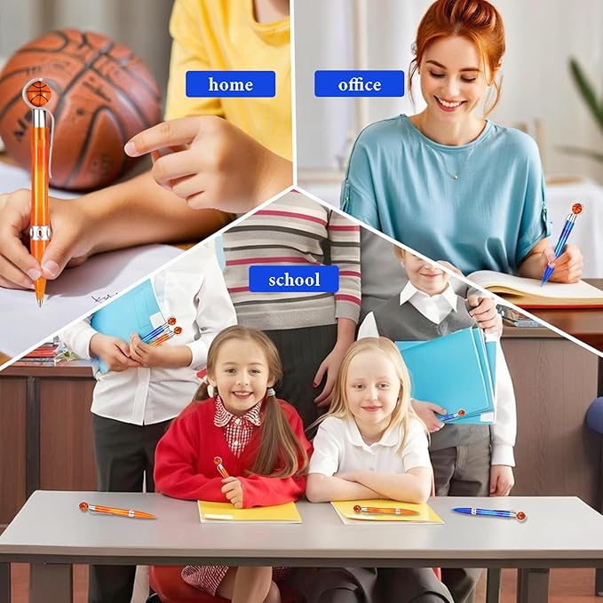 12 Pcs Basketball Pen Sports Ballpoint Pens Basketball Party Favors Sports Souvenirs Black Ink Writing Pen for Office Desk Fun Stationery Supplies. (orange/blue-12)