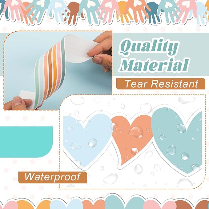6 Rolls 206.69ft Boho Bulletin Board Decorations, Bulletin Board Borders for Classroom, Rainbow Scalloped Trim Colorful Borders for Back to School Theme Classroom Office Decor Supplies (Boho)