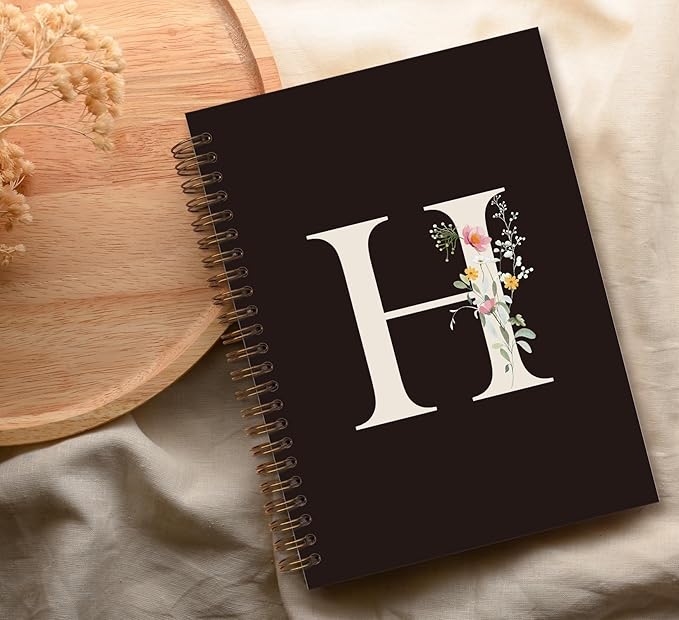 Trendy Personalized Journal Hardcover Spiral Notebook,Black Initial Letter H Notebook,Monogrammed Gifts for Women Teen Girl,College Ruled Hardcover Spiral Notebook 5.5 x 8.3
