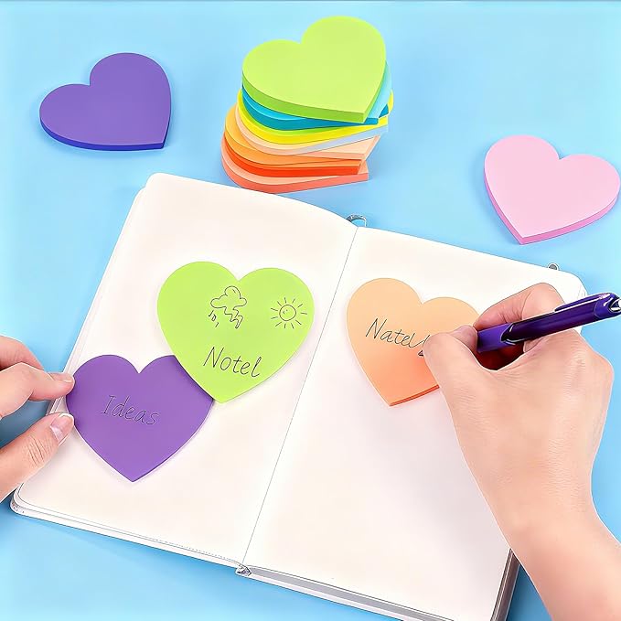 Heart Sticky Notes 800 Sheets 3x3 inch Self-Stick Note Pads for Notebook Office School Teacher Supplies Desk Accessories Valentines Day Gifts Galentines Day Decorations 100 Sheets/pad 8 Pads