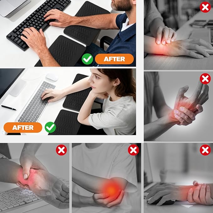 L-Shaped Elbow Pad for Desk, 2 Pack 11.8" x 7.9" Wide Desk Edge Cushion with Wavy Massage Texture, Ergonomic Memory Foam Desk Arm Rest for Typing Pain Relief - Non-Slip Office Desk Accessories