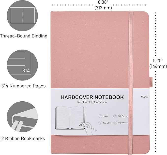 Lined Journal Notebook for Work, 320 Pages 100gsm Thick A5 (5.75"x8.38") College Ruled Journal for Women & Writing, Hardcover Notebook for Note Taking, Perfect for Office Home School Supplies, Pink