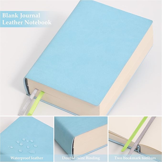 Thick Blank Journal Notebook 720 Pages 3.9 × 5.5 No Lines Soft Leather Pocket Blank Notebook for Women Drawing Book Memo Writing Sketch Diary Notebook (Blue Blank Notebook)