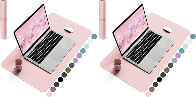 YSAGi Non-Slip Leather Desk Pad, Waterproof Laptop Computer Desk Keyboard Mat, Table Protector Blotter Mat, Large Mouse Pad for Office/Work/Home/Decor(Pink, 23.6" x 13.7") (Pack of 2)