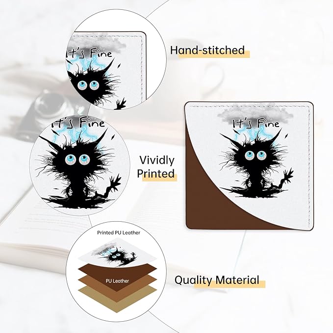 2 Pack Funny Cat hit by Lightning Leather Book Corner Bookmark, Durable Handmade Reading Accessories - Gifts for Readers, Women, Men, Teachers, Students
