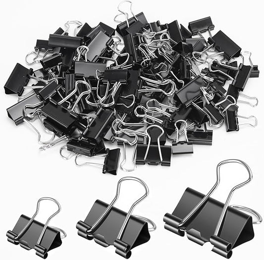 OWLKELA 200 Pcs Black Binder Clips, Paper Clamps, Paper Binder Clip, Assorted Sizes, Metal Black Binder Clips, Ideal for Office, Home and School Supplies
