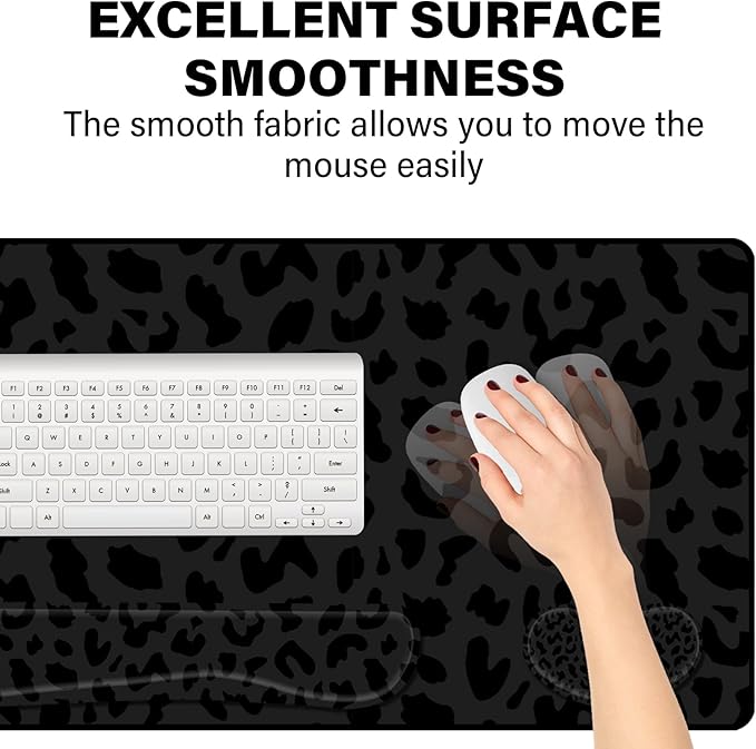 3Pcs Large Gaming Mouse Pad Desk Mat,Keyboard Mouse Wrist Rest Support Set,Extended Laptop Mouse Pad Memory Foam Non-Slip Base for Gamer Home Office(31.5x15.7in)-Black Leopard Cheetah