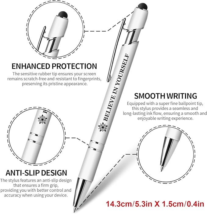 15 Pack Motivational Pen Set - Inspirational Quotes Retractable Ballpoint Pens for Office School Supplies, Encouragement Gifts for Women Men, White