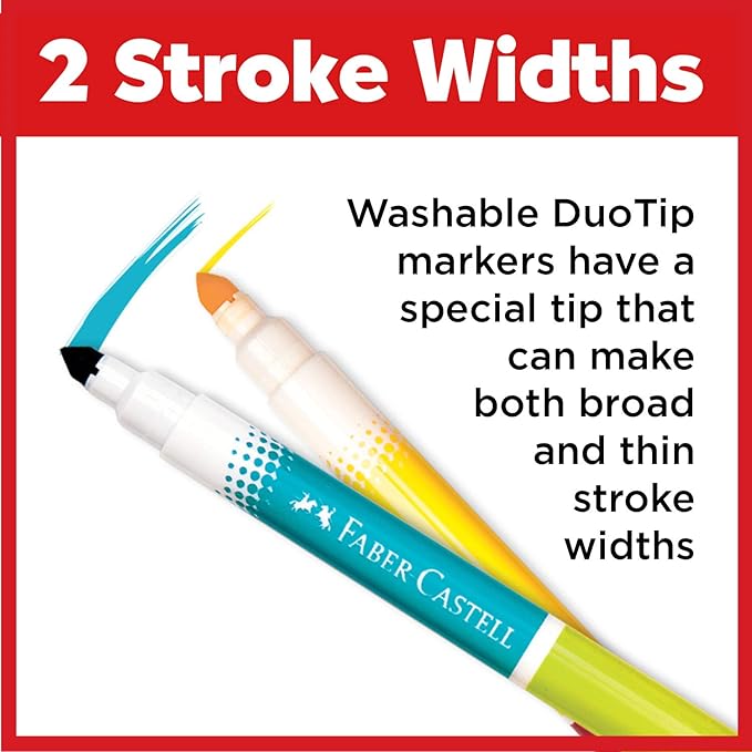 Faber-Castell DuoTip Washable Markers - 12 Markers, 24 Colors