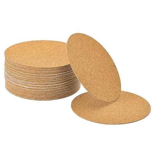 UXCELL 40 Pcs Self-Adhesive Cork Round, 4" x 4" Cork Tiles Backing Sheets for DIY Crafts, Brown