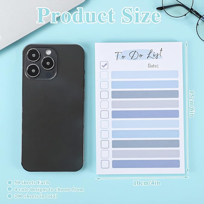 4 Packs to Do List Notepad, 200 Sheets Daily to Do List Sticky Notes 4x6Inches Memo Pad Color Portable Planner for Coworkers Funny Office Gifts, 4 Cute Designs
