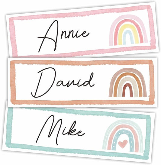 Self-Adhesive Student Name Tags -Boho Rainbow Name Plate Stickers for Teens - 45 Pcs Funny Multipurpose Name Label Favors Decorations & Supplies for Classroom Desks Bulletin Boards School-A01
