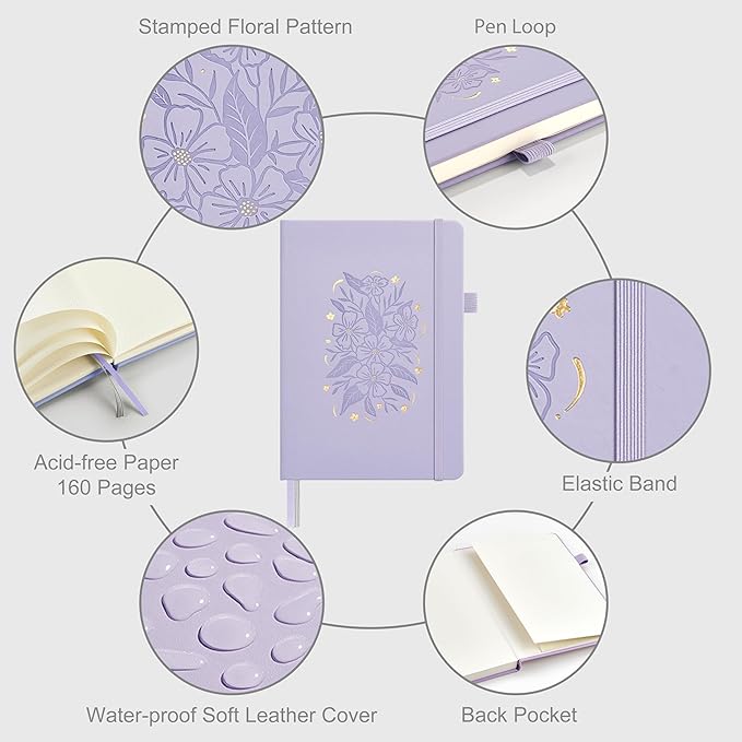 &And Per Se Dotted Journal Notebook for Women&Men with Pattern, A5 Leather Hardcover, 160 Pages 100GSM Thick Dotted Paper, Valentine's Day Gift Journal for Her (Lavender)