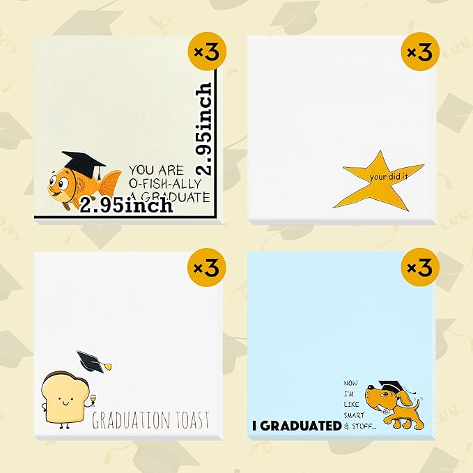 12 Packs Funny Graduation Sticky Notes Class of 2026 Congrats Grad Self-Stick Writing Memo Pads Novelty Your Did It Star Meme Stationery Supplies Master Degree PhD Gifts for College Graduates Students